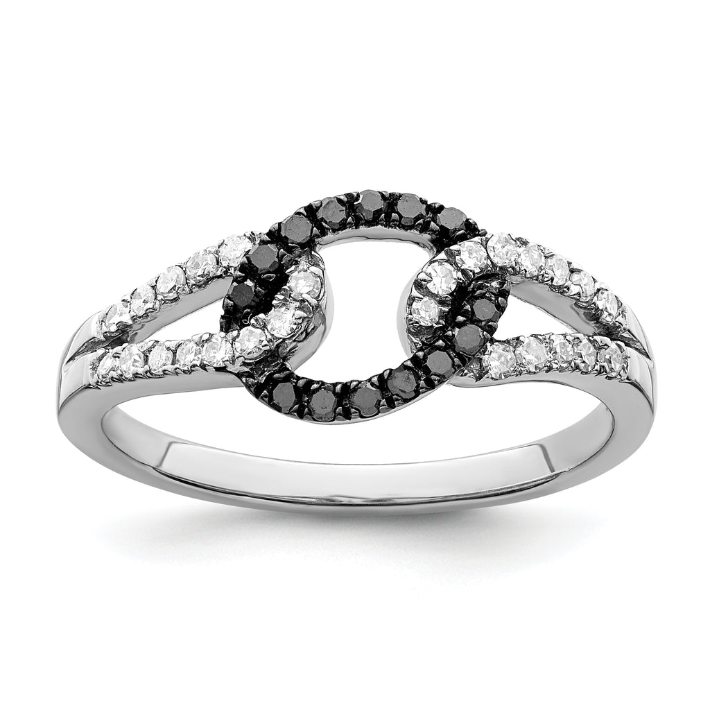 White Night Sterling Silver Rhodium-Plated Black and White Diamond Ring