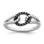 White Night Sterling Silver Rhodium-Plated Black and White Diamond Ring