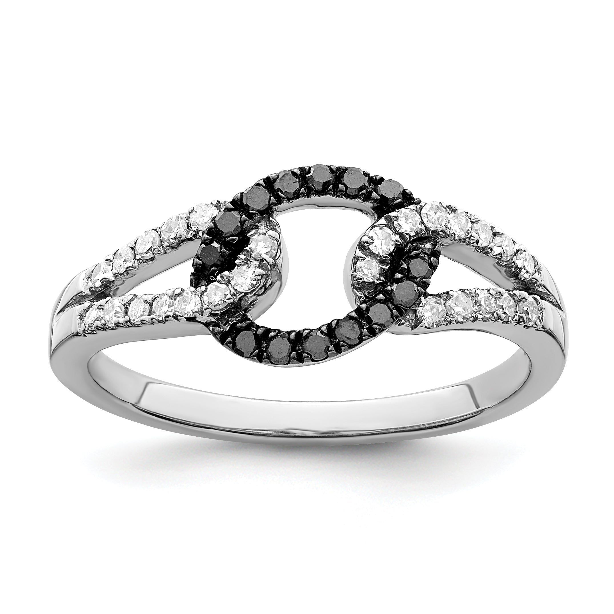 White Night Sterling Silver Rhodium-Plated Black and White Diamond Ring