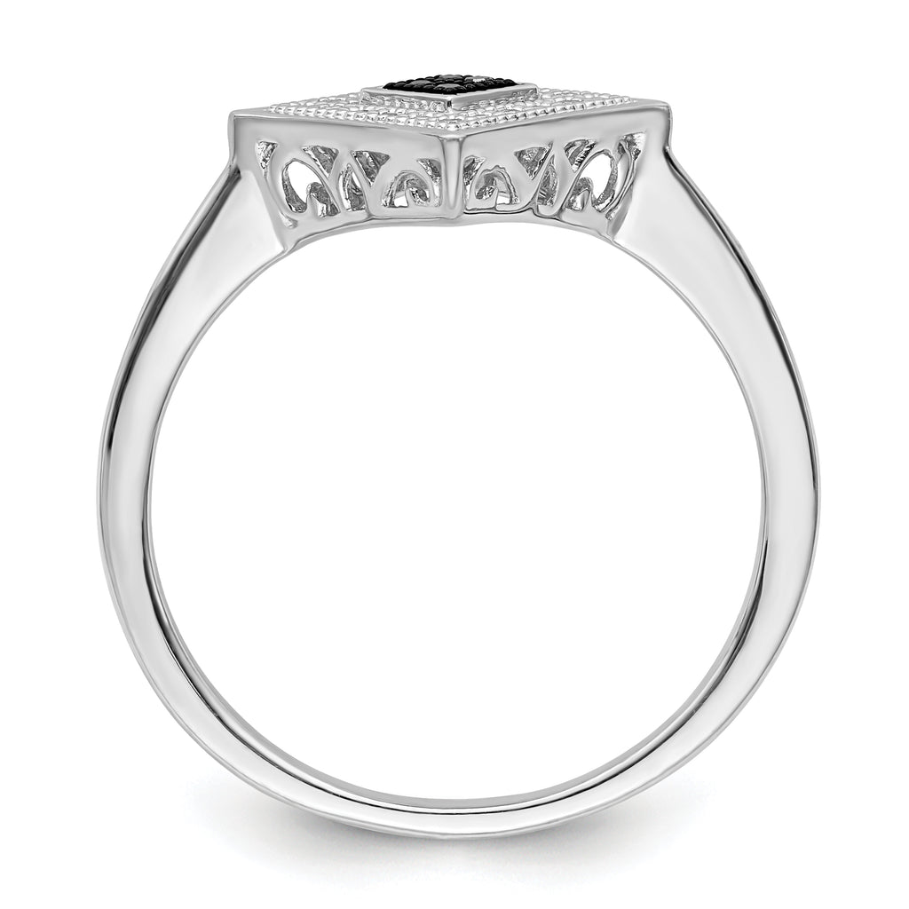 White Night Sterling Silver Rhodium-plated Black and White Diamond Ring
