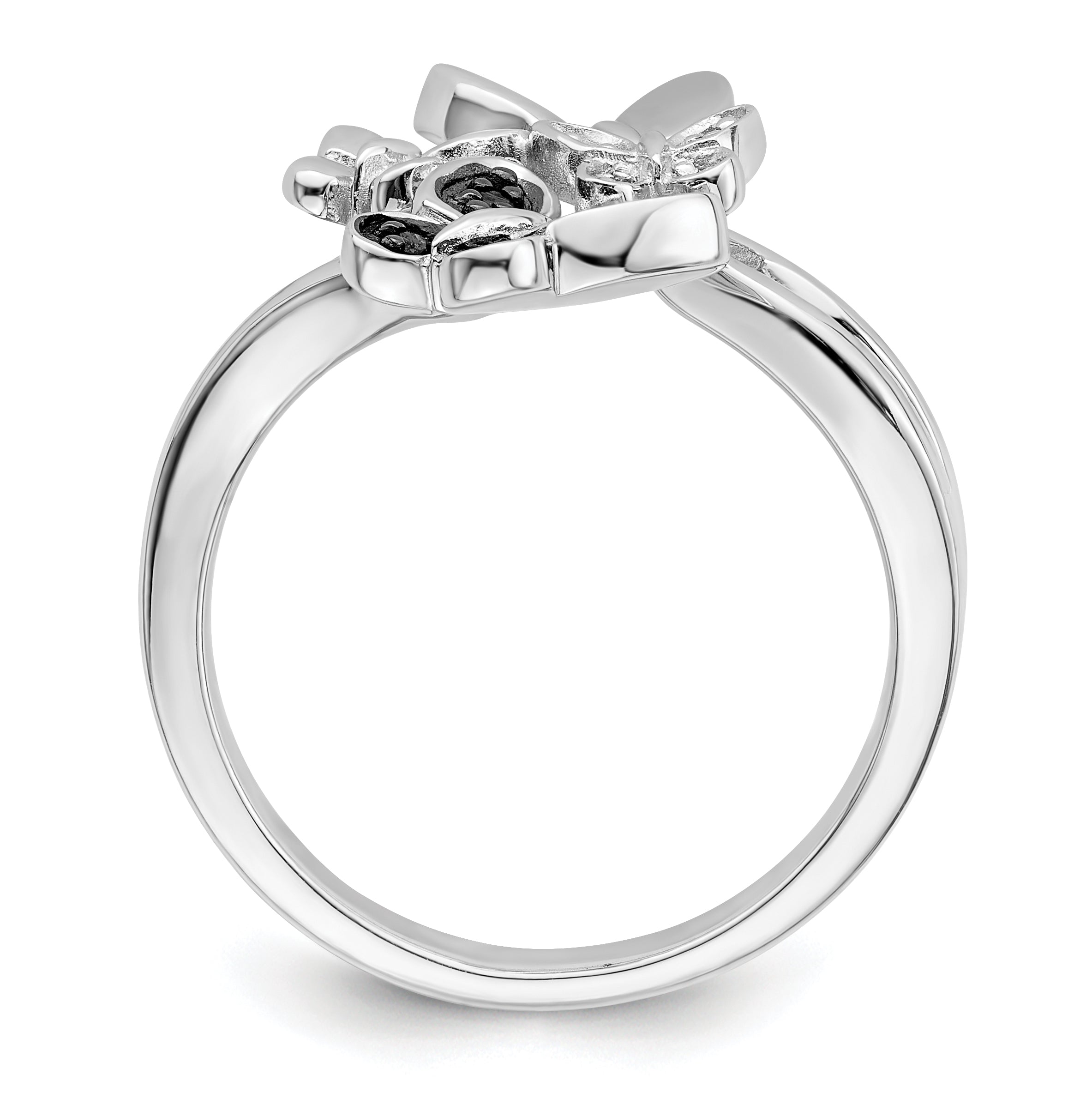 White Night Sterling Silver Rhodium-plated White and Black Diamond Butterfly Ring Secondary image