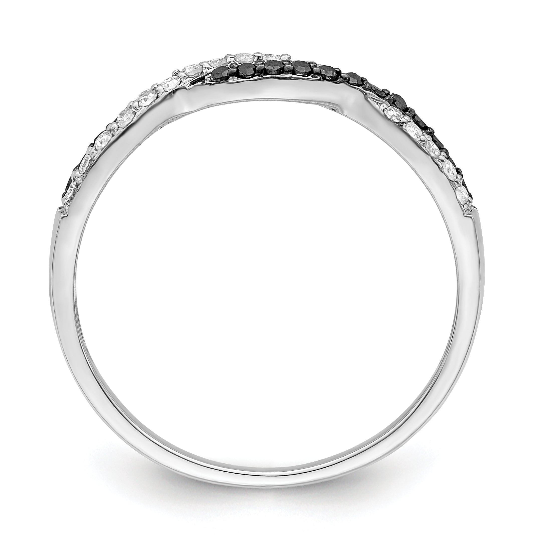 White Night Sterling Silver Rhodium-plated Black and White Criss Cross Diamond Ring Secondary image
