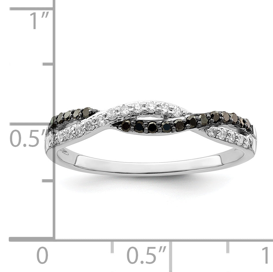 White Night Sterling Silver Rhodium-plated Black and White Criss Cross Diamond Ring