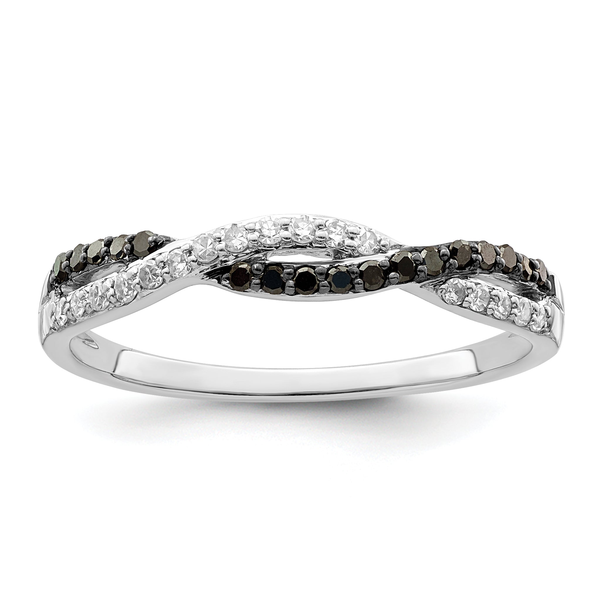 White Night Sterling Silver Rhodium-plated Black and White Criss Cross Diamond Ring Main image