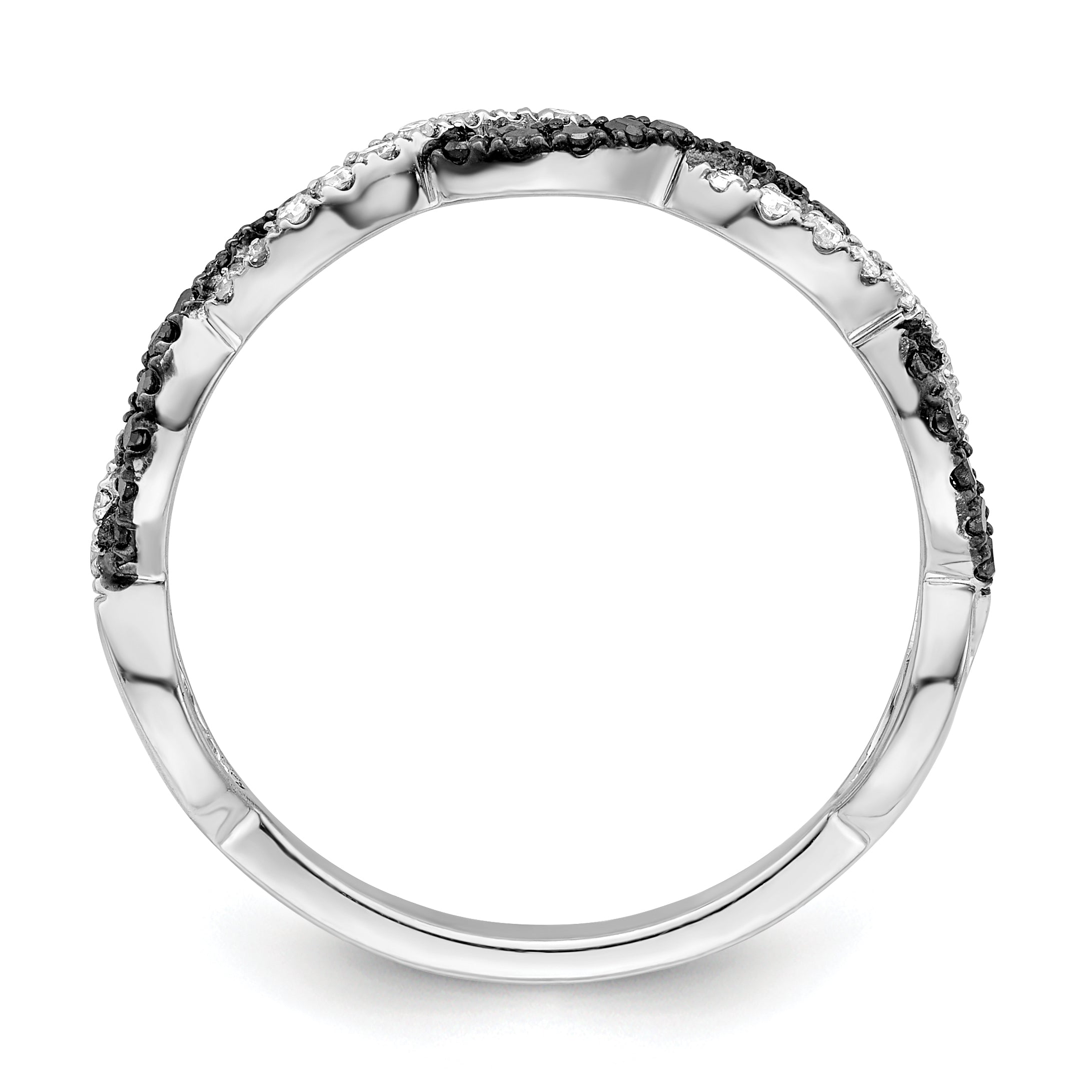 White Night Sterling Silver Rhodium-plated Black and White Criss Cross Diamond Ring Secondary image