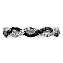 White Night Sterling Silver Rhodium-plated Black and White Criss Cross Diamond Ring