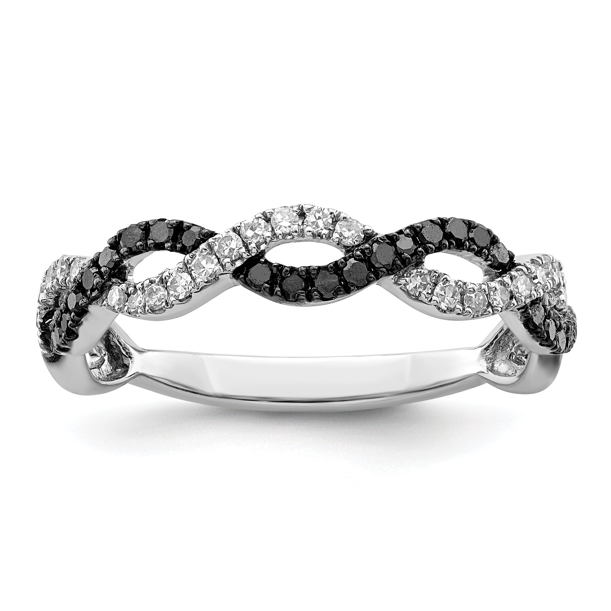 White Night Sterling Silver Rhodium-plated Black and White Criss Cross Diamond Ring Main image