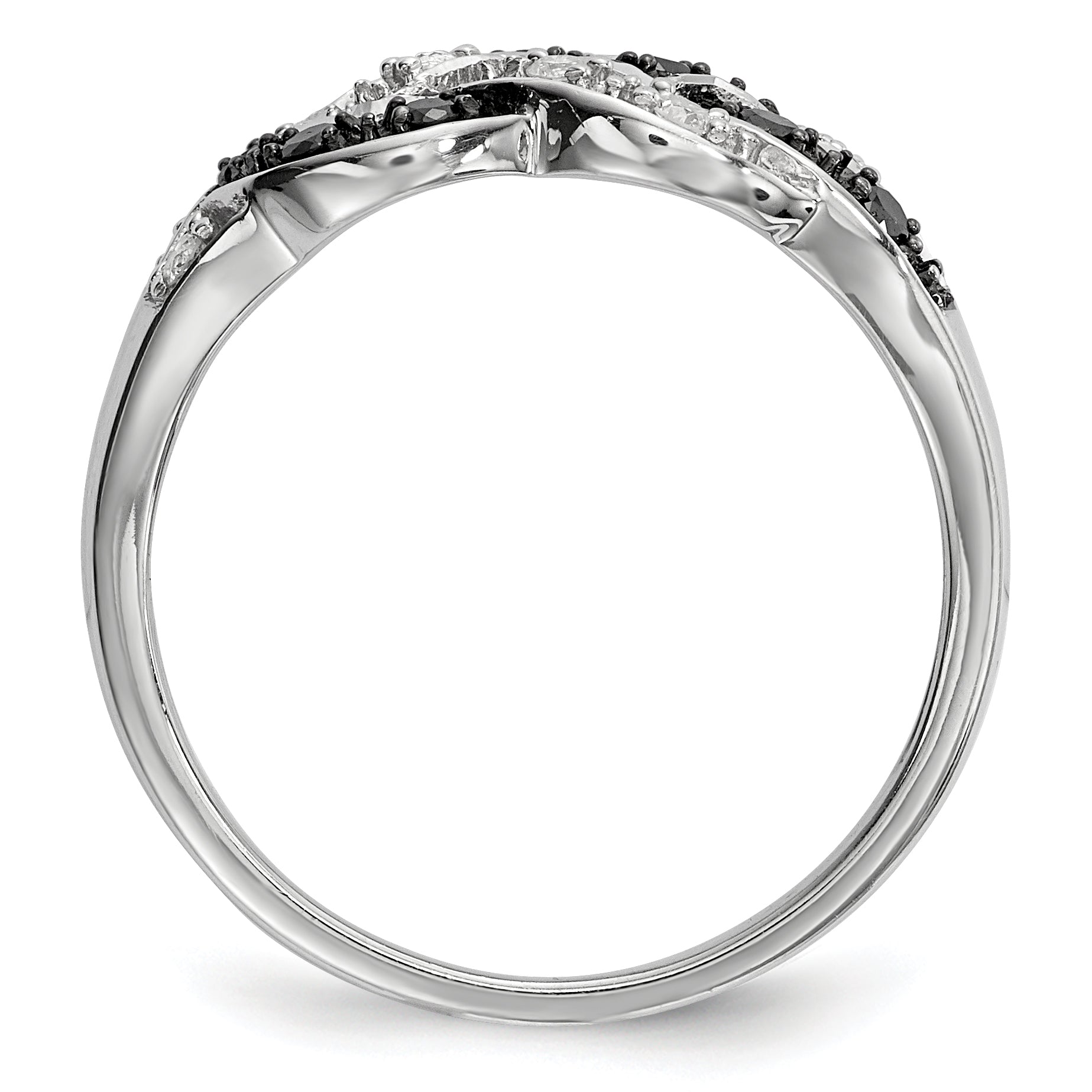 White Night Sterling Silver Rhodium-plated Black and White Diamond Intertwined Ring Secondary image