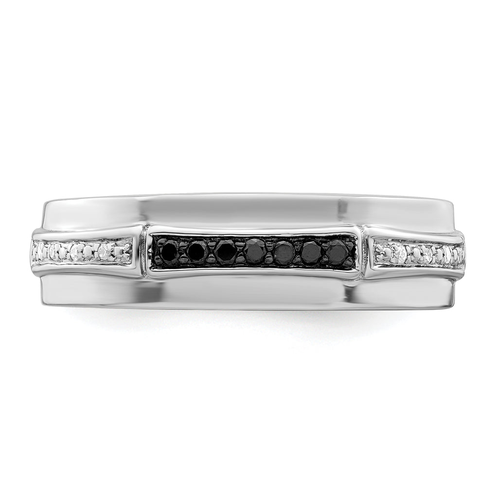 White Night Sterling Silver Rhodium-plated White and Black Diamond Men's Ring