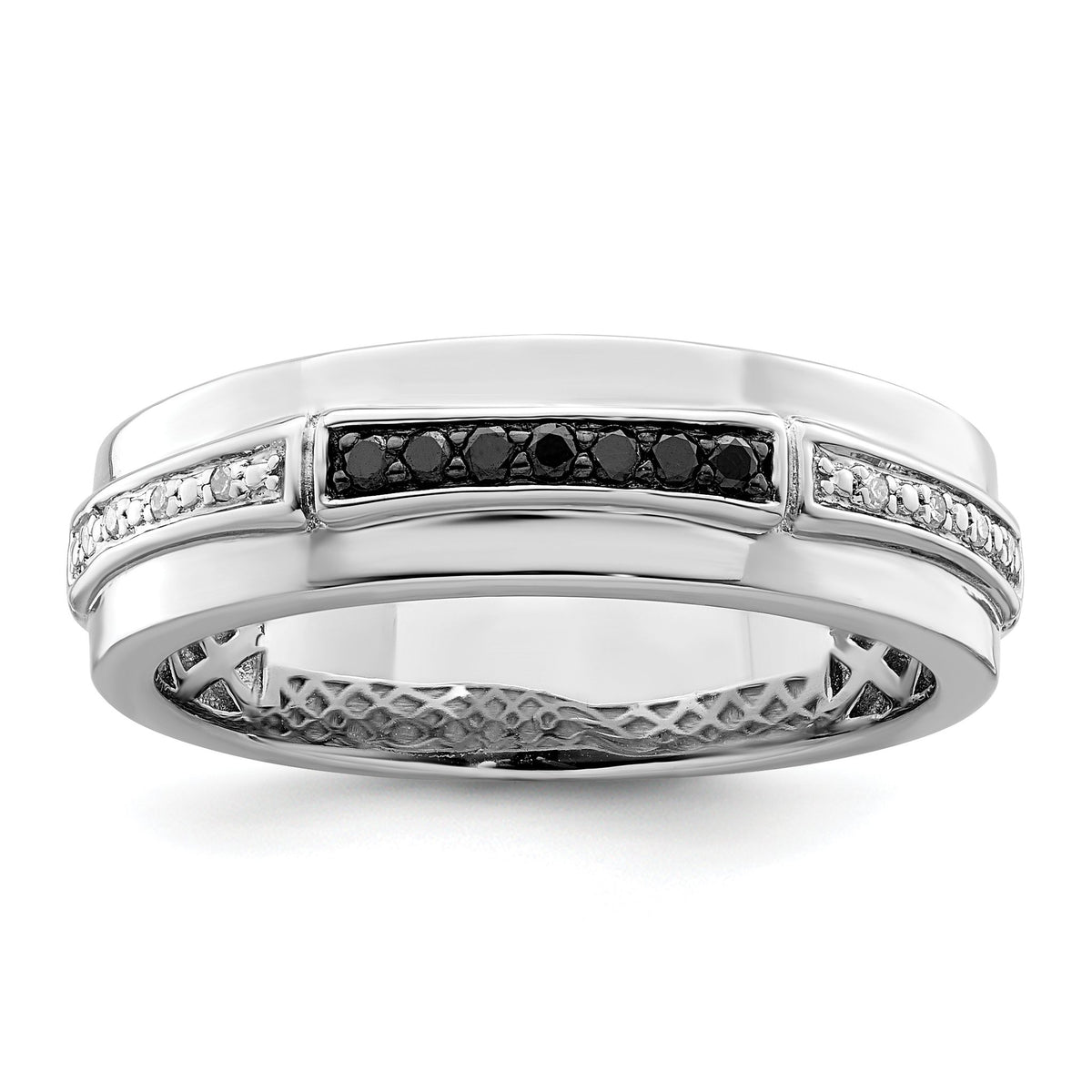 Men's White & Black Diamond Ring in Sterling Silver (0.12 ct. tw.), Size 9–11 - Sophia Jewelers Main image