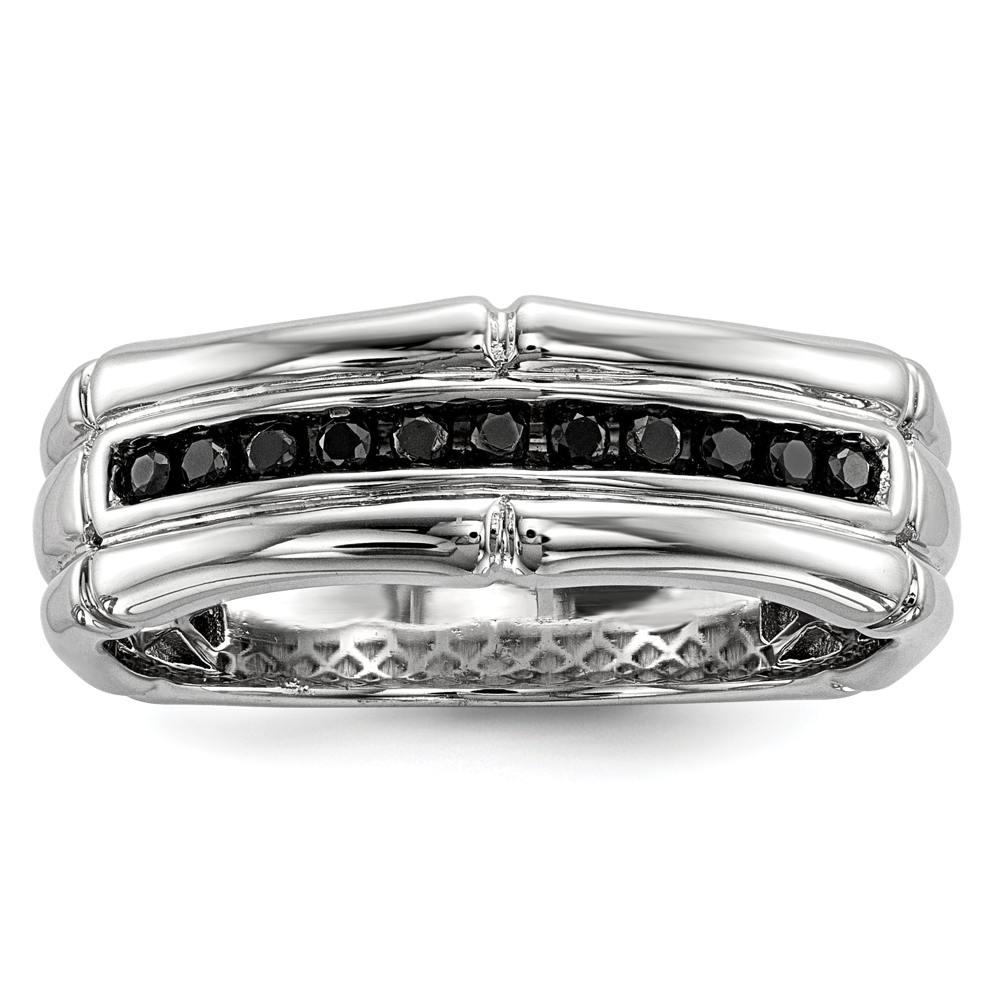 White Night Sterling Silver Rhodium-plated Black Diamond Men's Ring Main image
