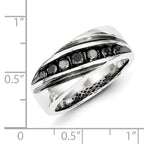 White Night Sterling Silver Rhodium-plated Black Diamond Men's Band Ring