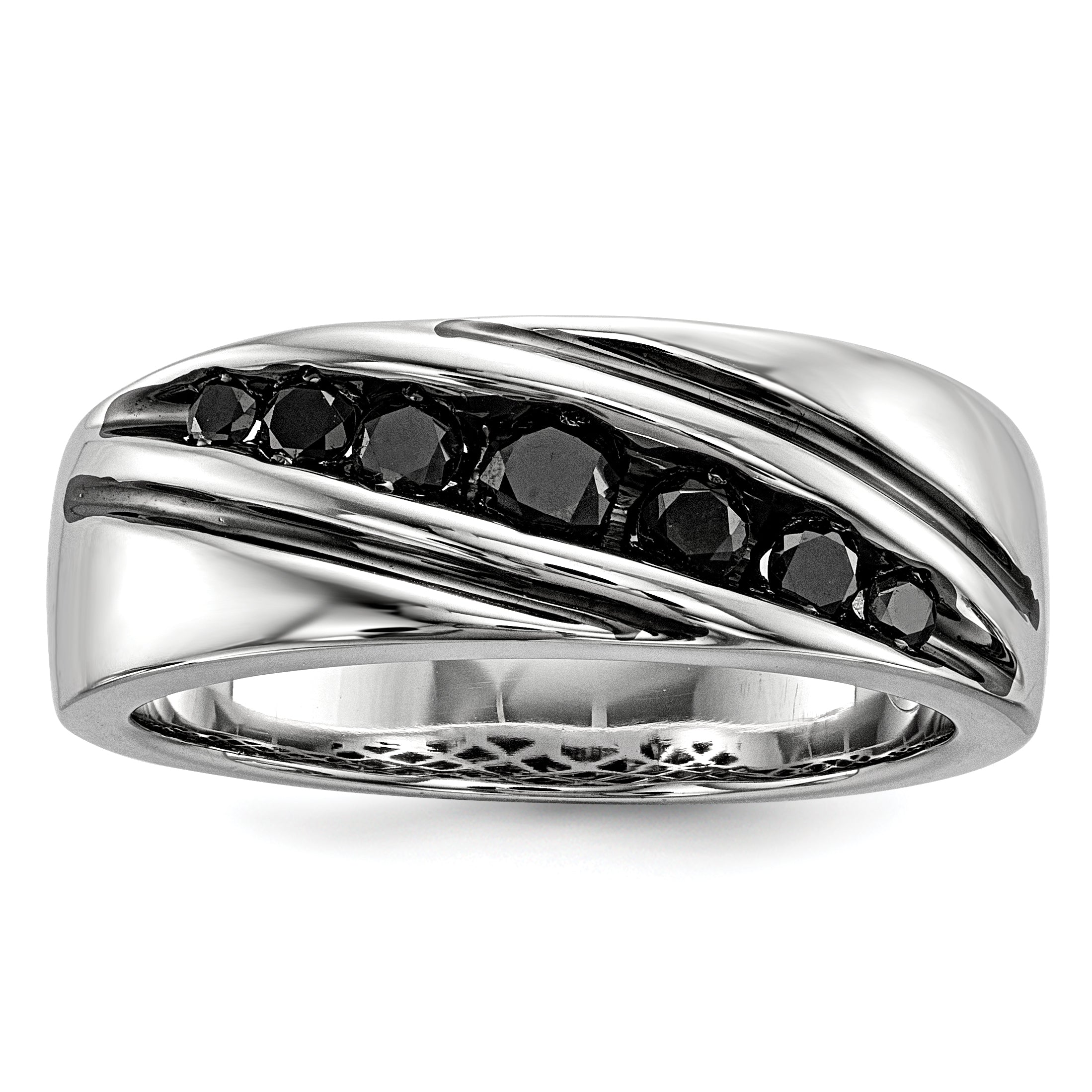 White Night Sterling Silver Rhodium-plated Black Diamond Men's Band Ring Main image
