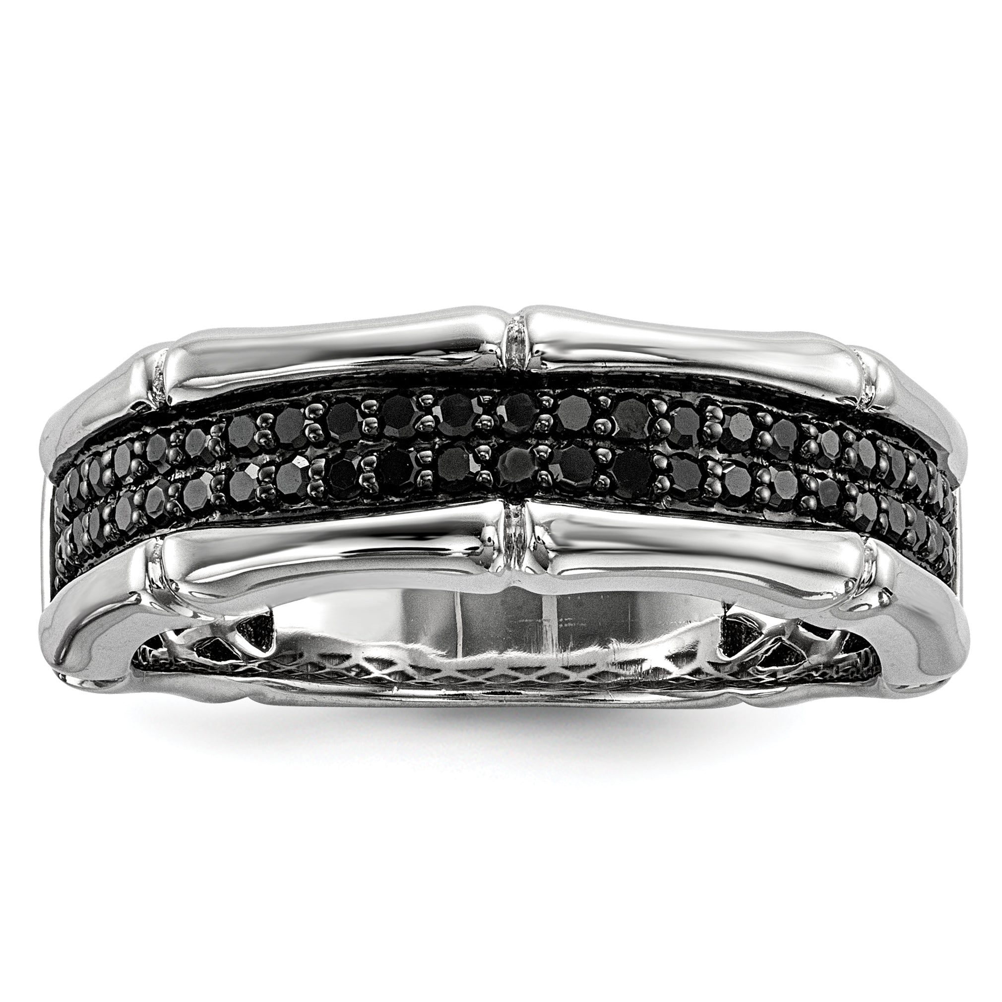 White Night Sterling Silver Rhodium-plated Black Diamond Men's Ring Main image