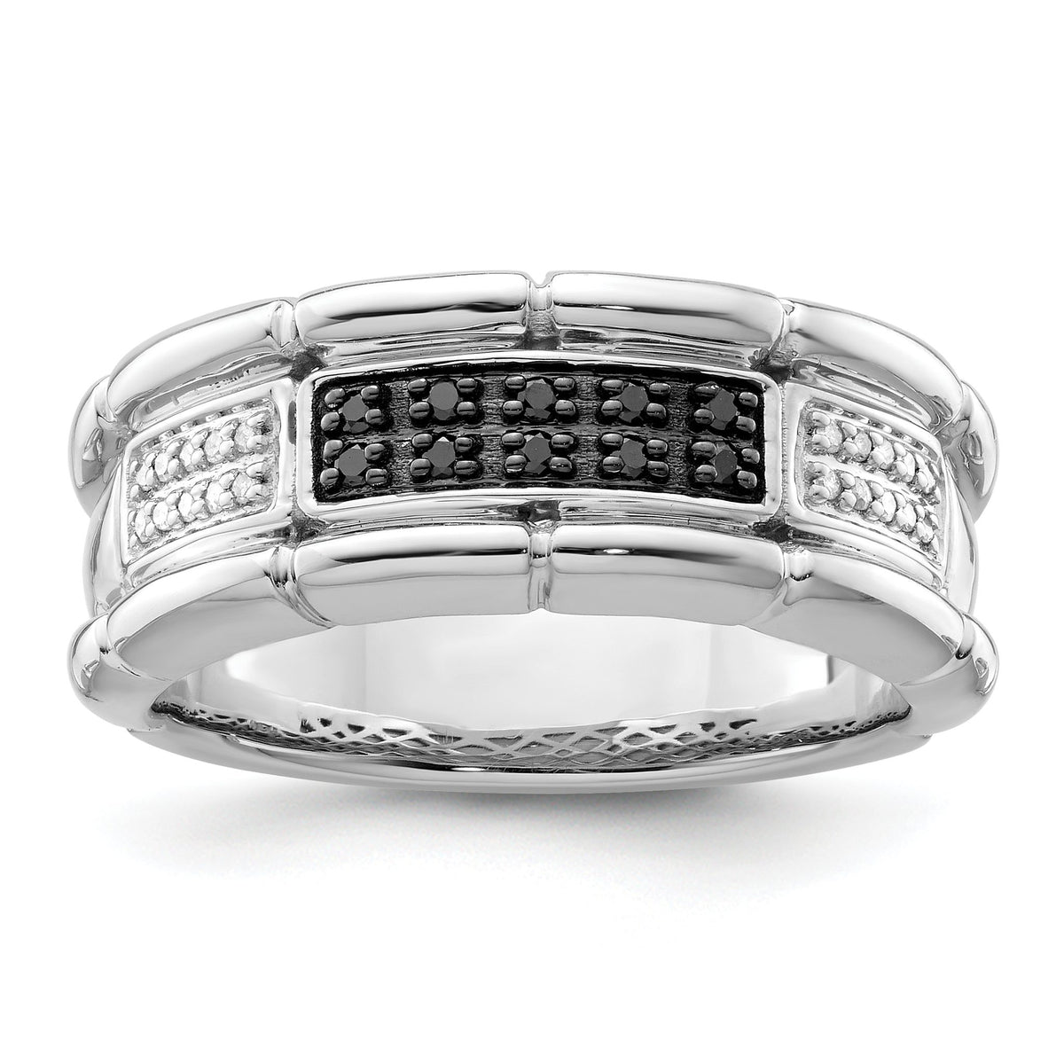 Men's White & Black Diamond Ring in Sterling Silver (0.14 ct. tw.), Size 9–11 - Sophia Jewelers Main image