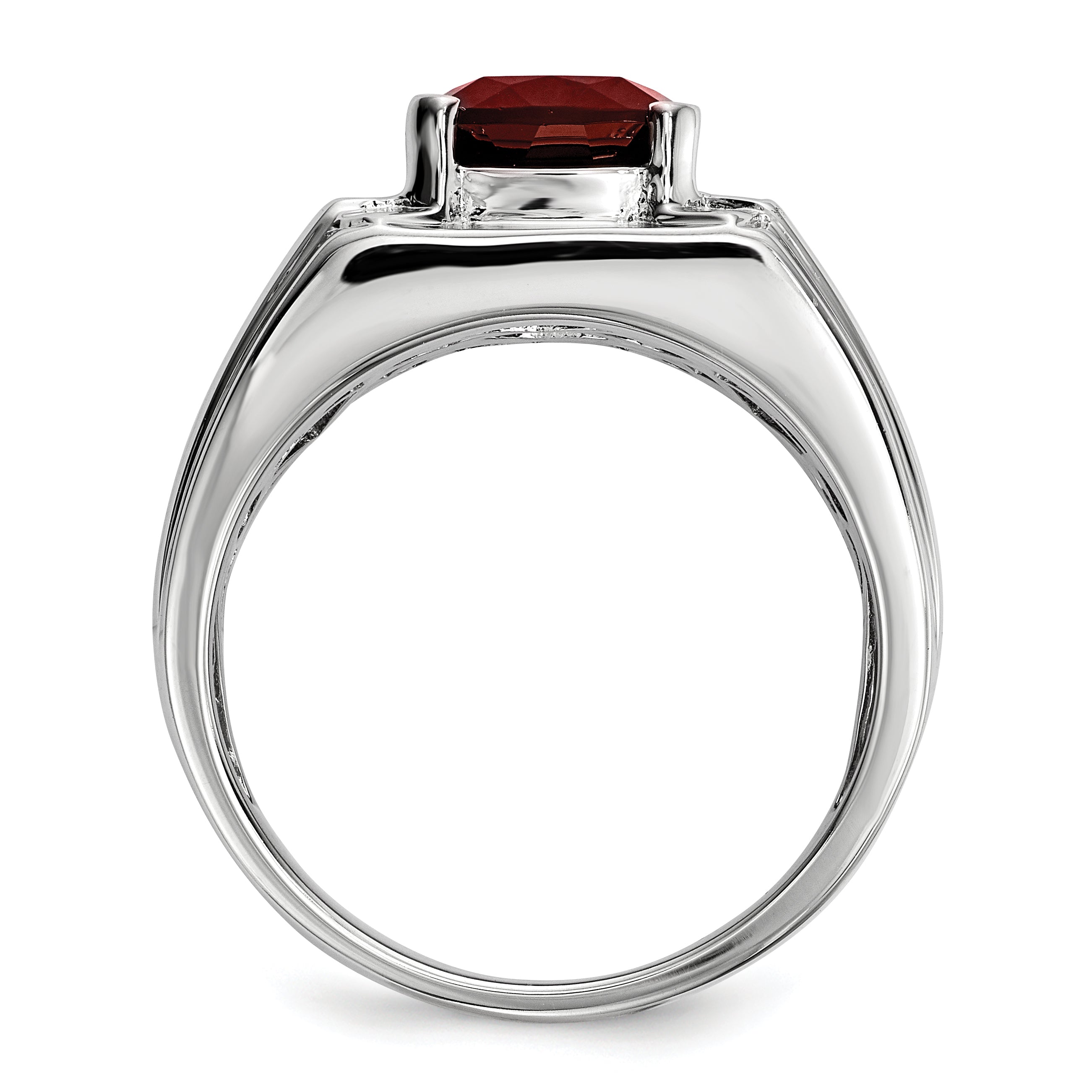 White Night Sterling Silver Rhodium-plated Garnet and Diamond Square Men's Ring Secondary image