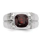White Night Sterling Silver Rhodium-plated Garnet and Diamond Square Men's Ring