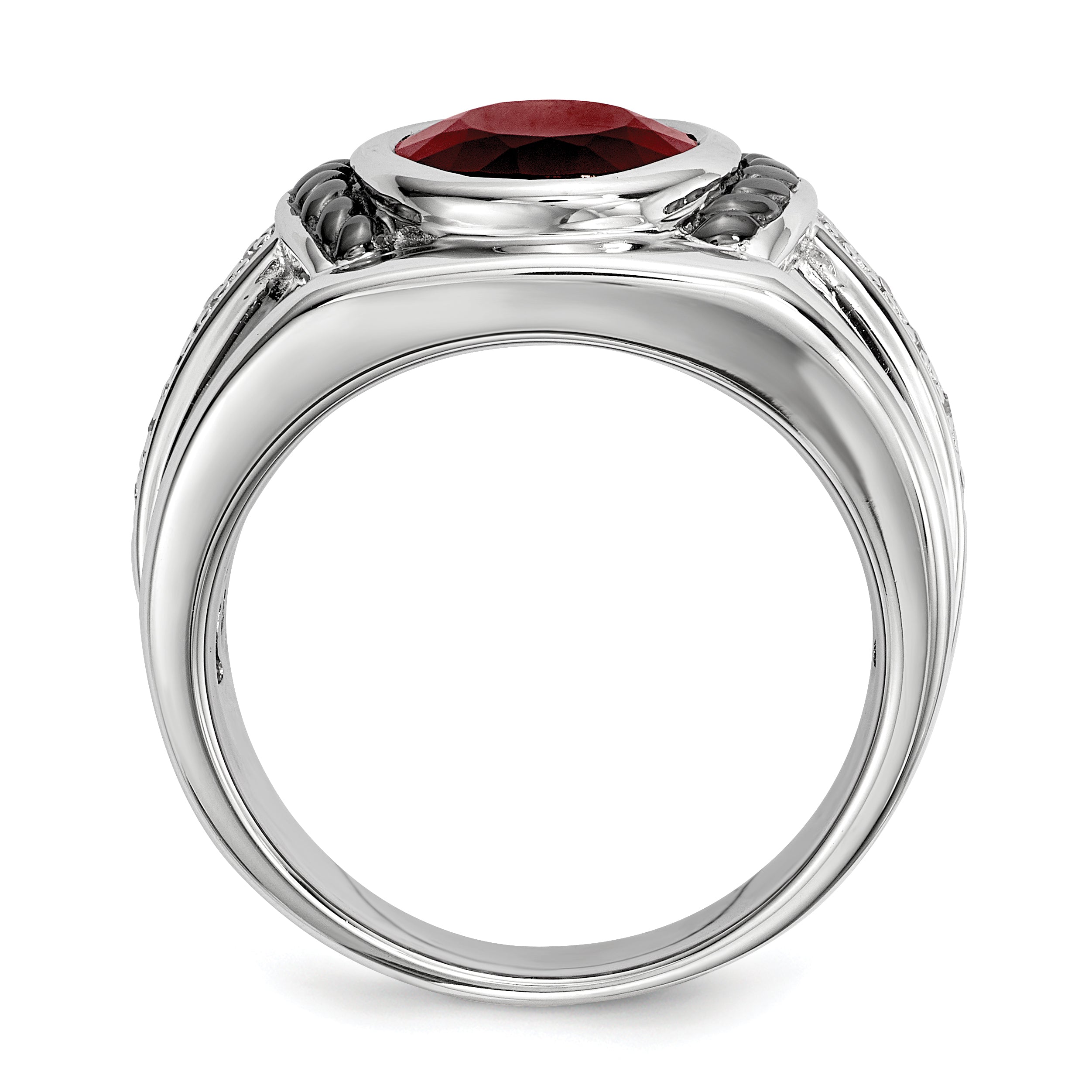 White Night Sterling Silver Black Rhodium-plated Garnet and Diamond Oval Men's Ring Secondary image