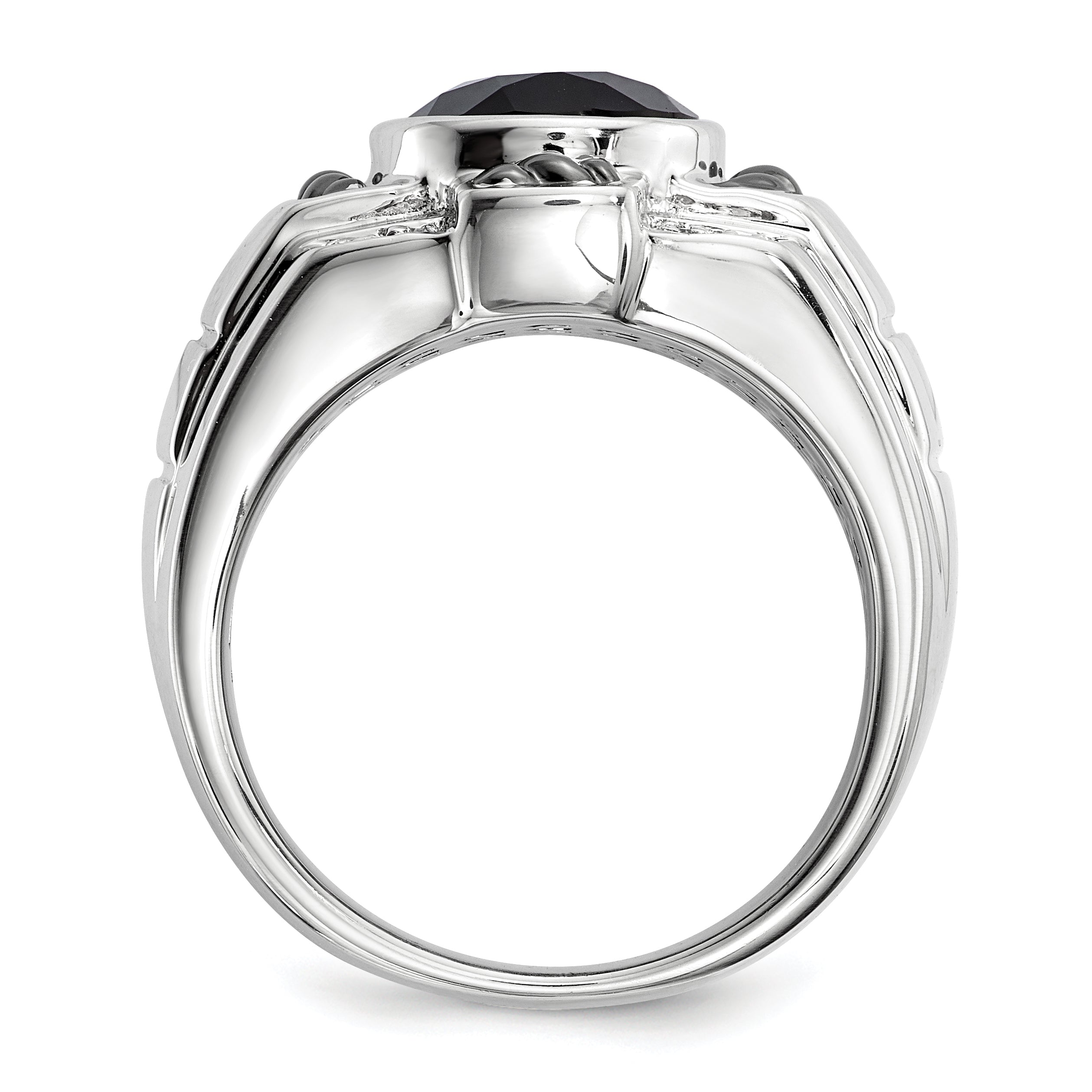 White Night Sterling Silver Black Rhodium-plated Diamond and Onyx Oval Men's Ring Secondary image