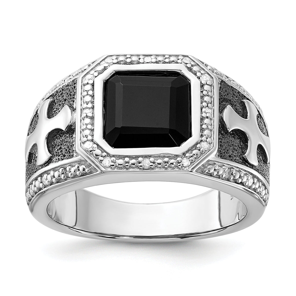Men's Diamond & Onyx Cross Ring in Sterling Silver (0.12 ct. tw.), Size 9–11 - Sophia Jewelers Main image