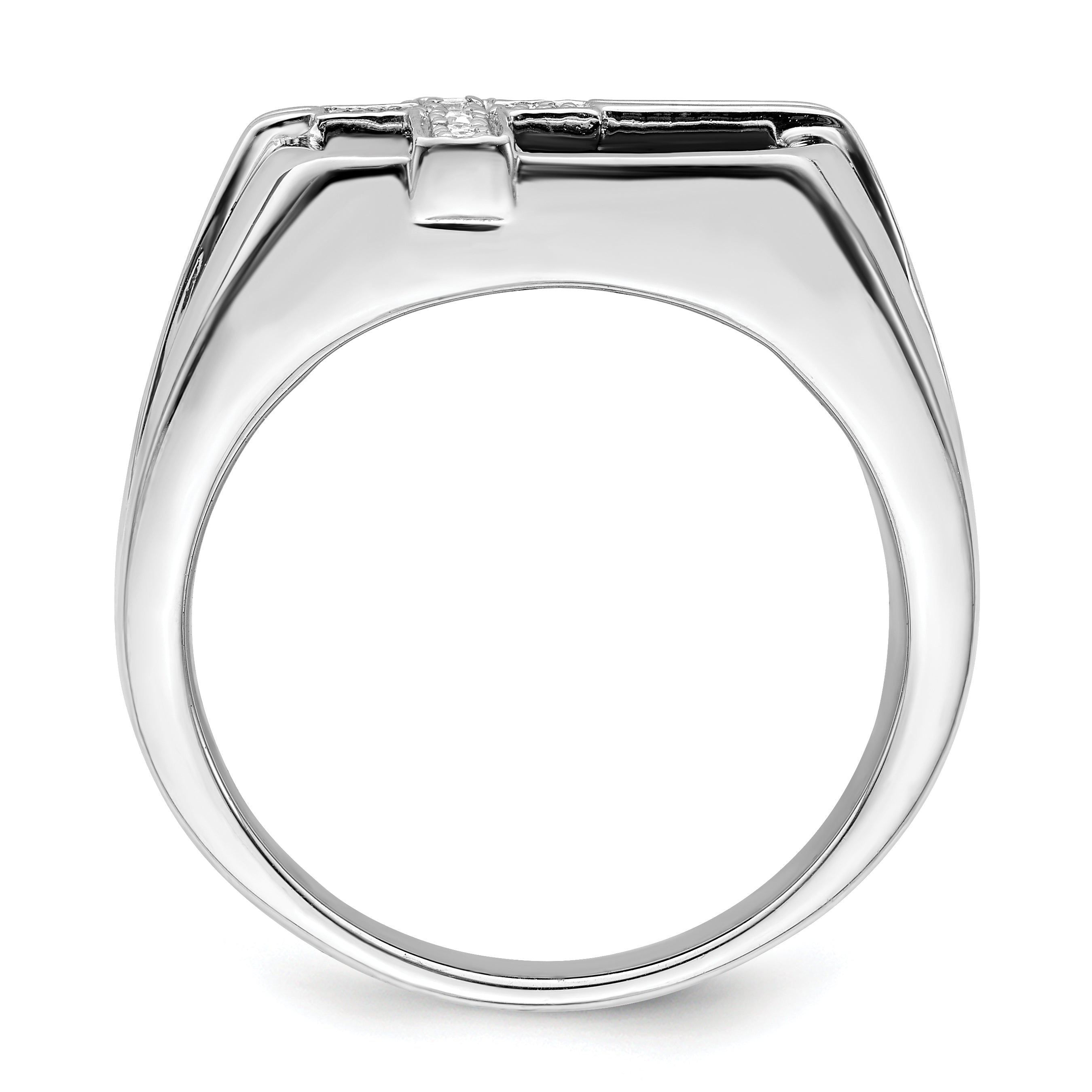 White Night Sterling Silver Rhodium-plated Diamond and Black Onyx Cross Men's Ring Secondary image