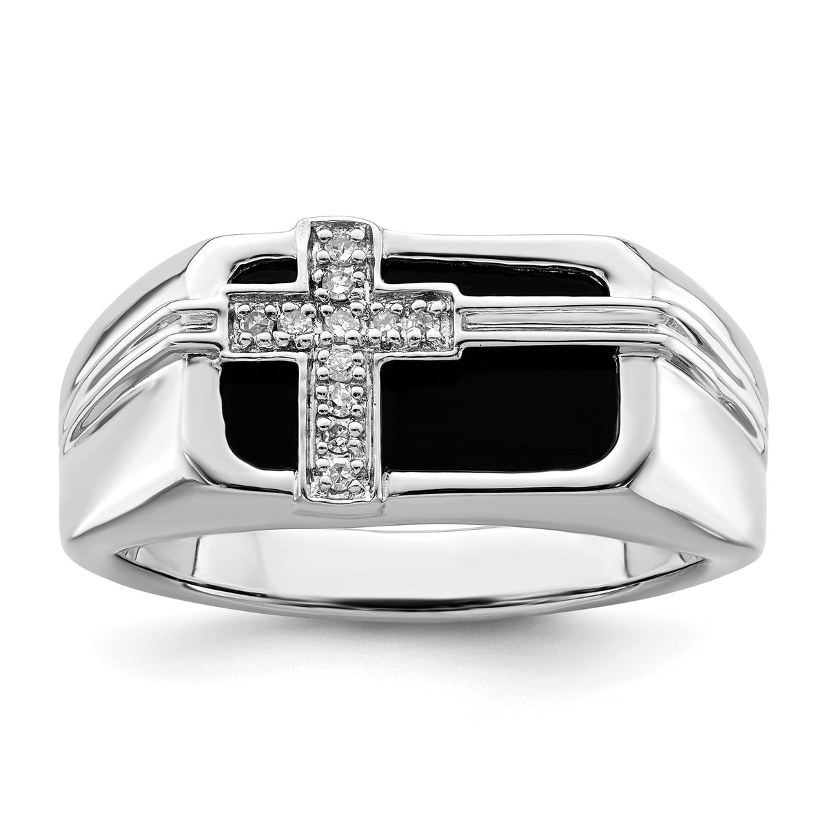 Men's Diamond & Black Onyx Cross Ring in Sterling Silver (0.06 ct. tw.), Size 9–11 - Sophia Jewelers Main image