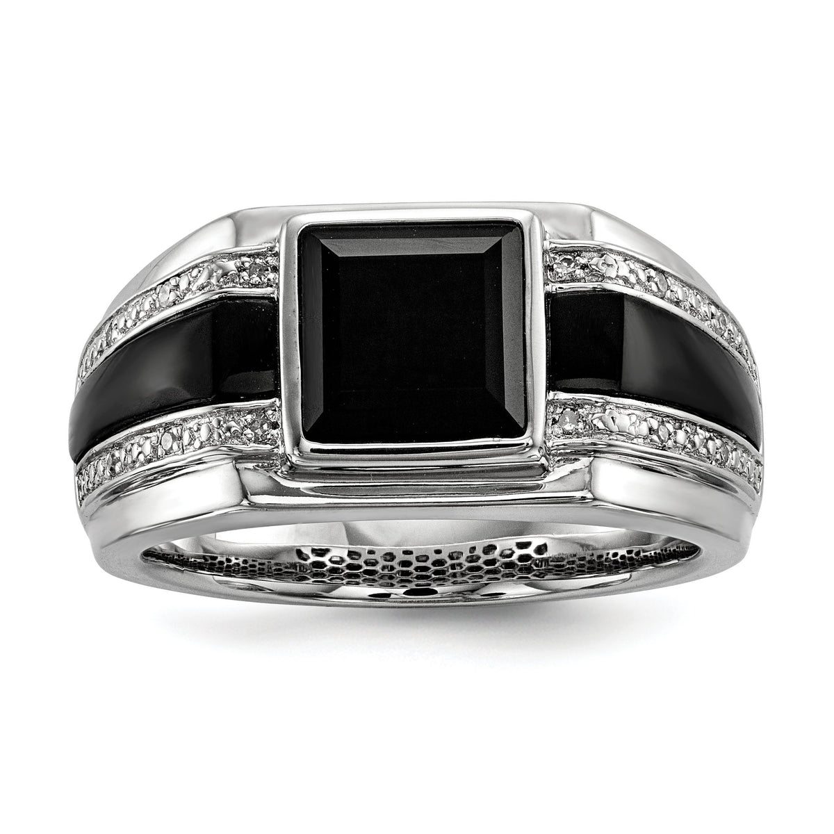 Men's Diamond & Onyx Ring in Sterling Silver (0.06 ct. tw.), Size 9–11 - Sophia Jewelers Main image