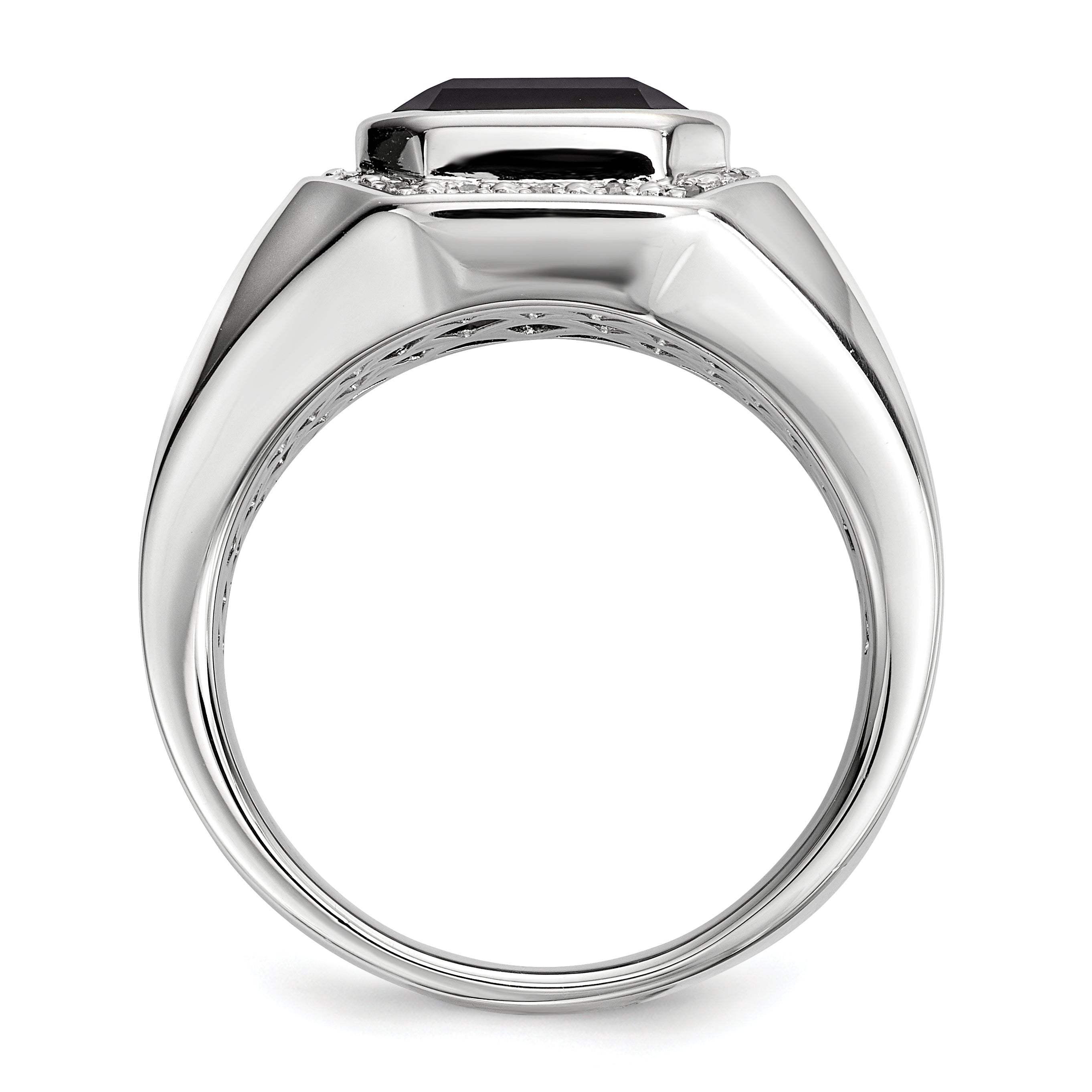 White Night Sterling Silver Rhodium-plated Diamond and Black Onyx Square Men's Ring Secondary image