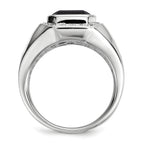White Night Sterling Silver Rhodium-plated Diamond and Black Onyx Square Men's Ring