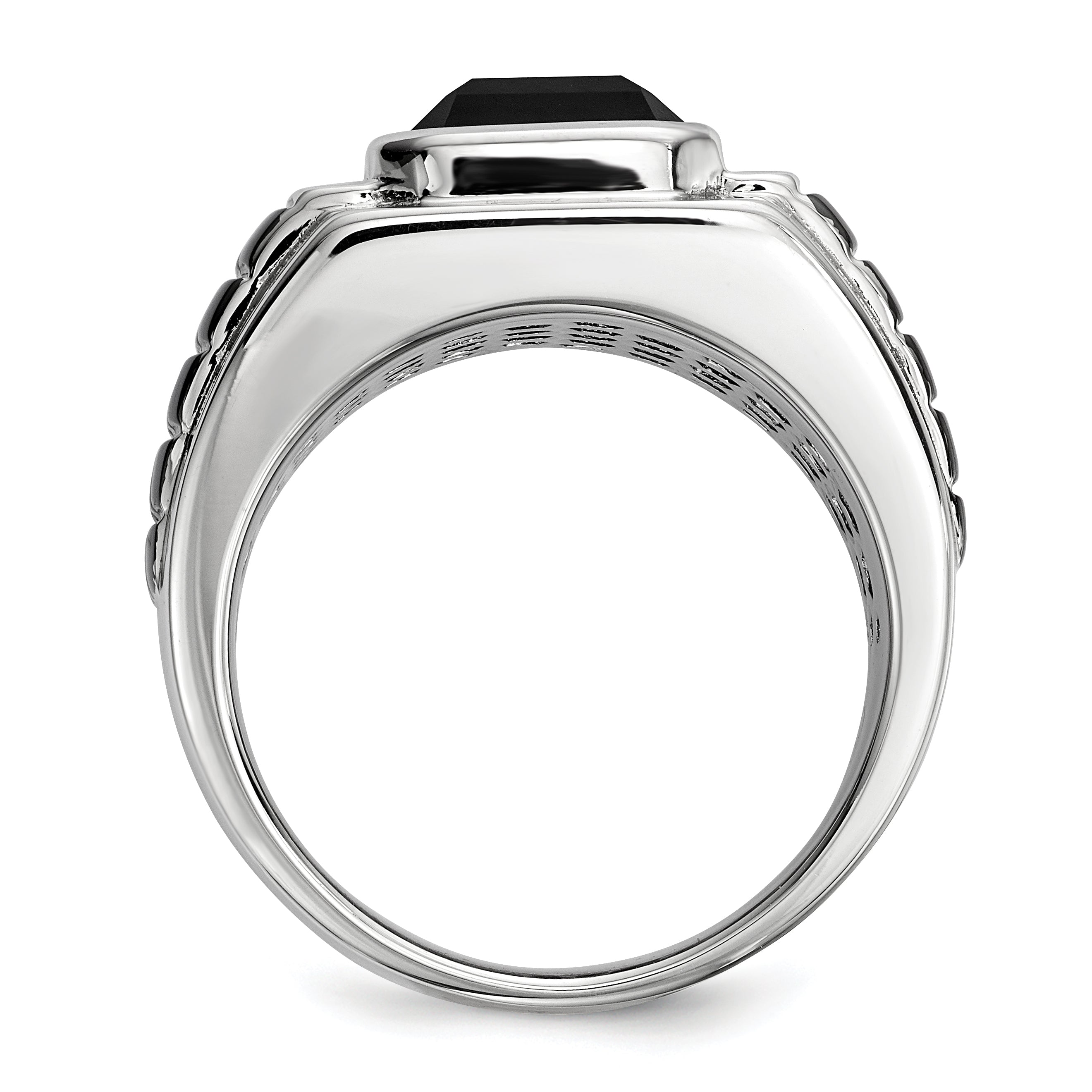 Men's Diamond & Onyx Square Ring in Sterling Silver Secondary image