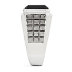 White Night Sterling Silver Black Rhodium-plated Diamond and Onyx Square Men's Ring