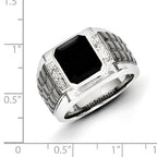 White Night Sterling Silver Black Rhodium-plated Diamond and Onyx Square Men's Ring