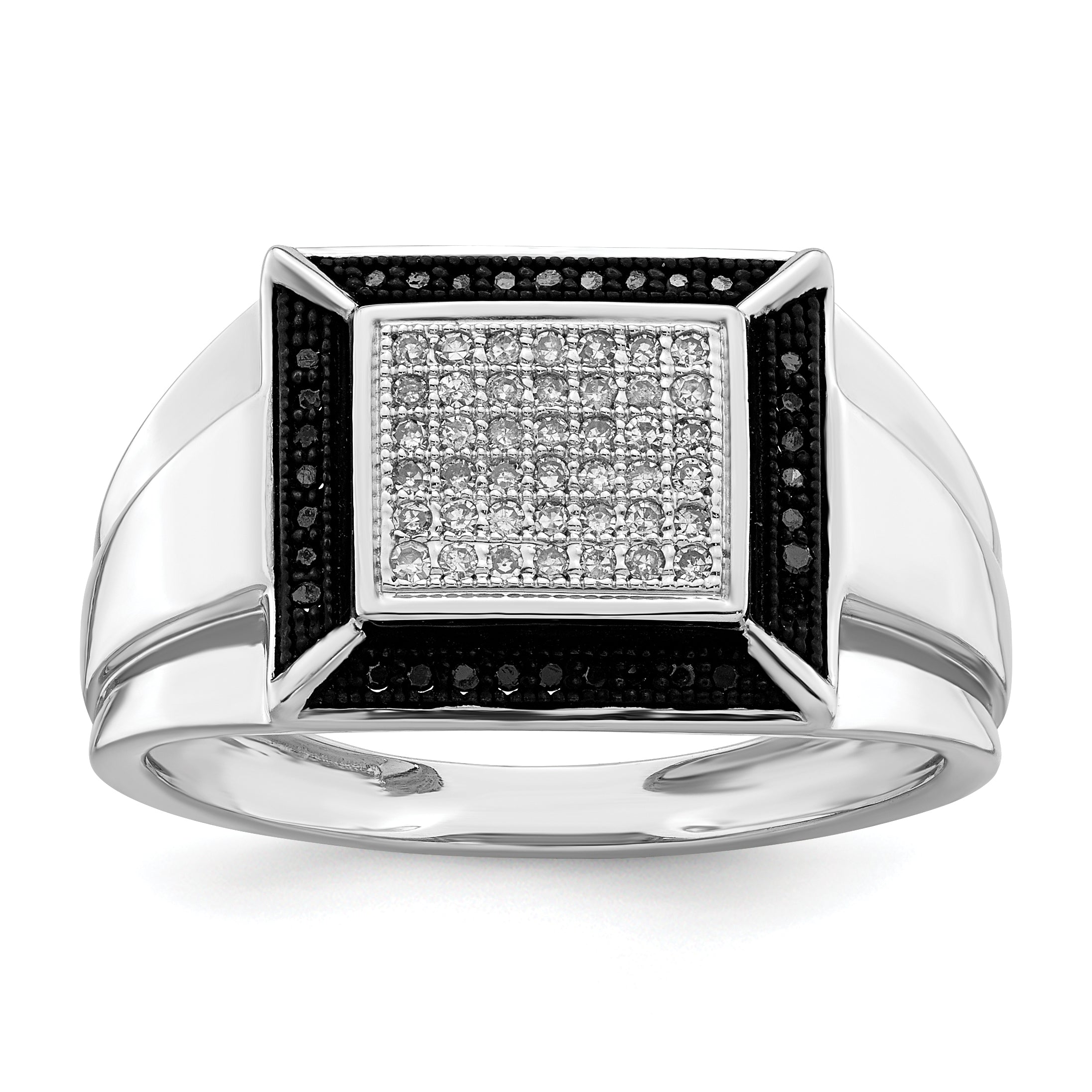 Sterling Silver Rhodium Plated Black and White Diamond Men's Ring Main image