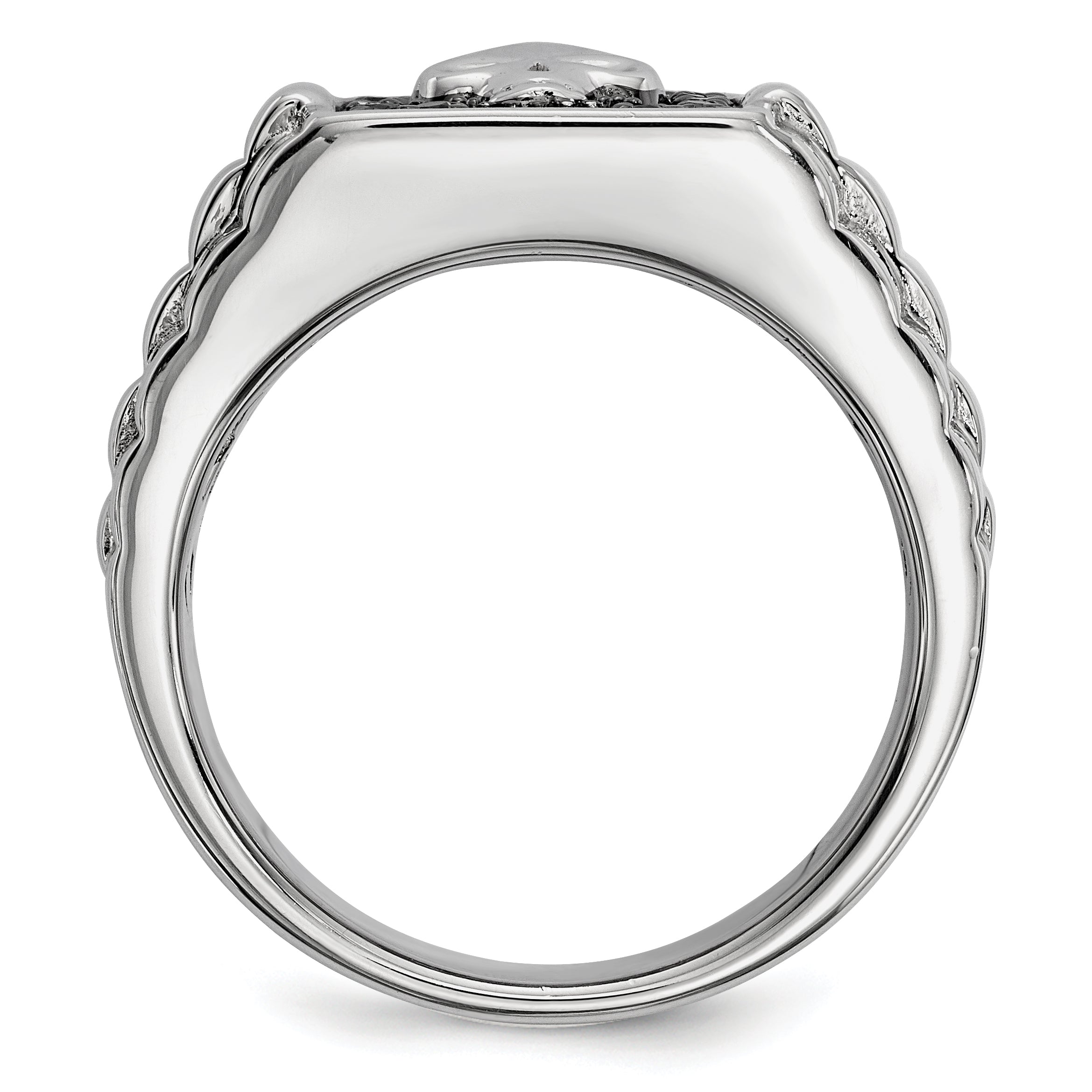 White Night Sterling Silver Rhodium-plated Black Diamond Square Skull Men's Ring Secondary image