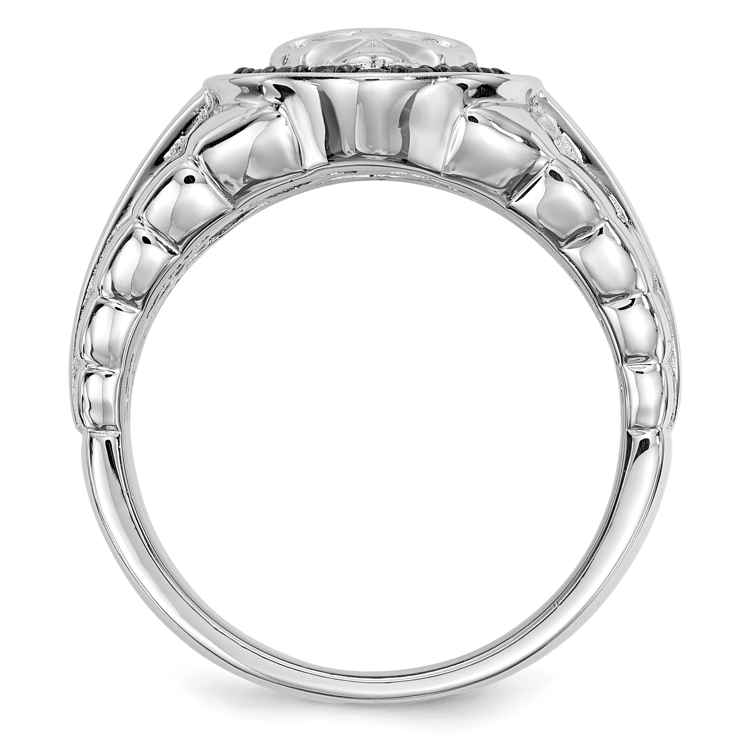White Night Sterling Silver Rhodium-plated Black Diamond Oval Skull Men's Ring Secondary image