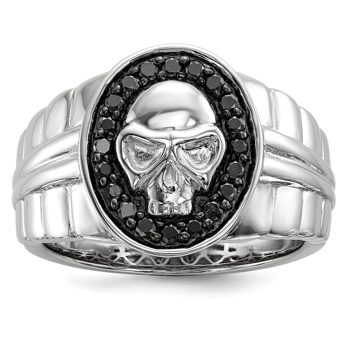 Men's Oval Black Diamond Skull Ring in Sterling Silver (0.4 ct. tw.) - Sophia Jewelers Main image