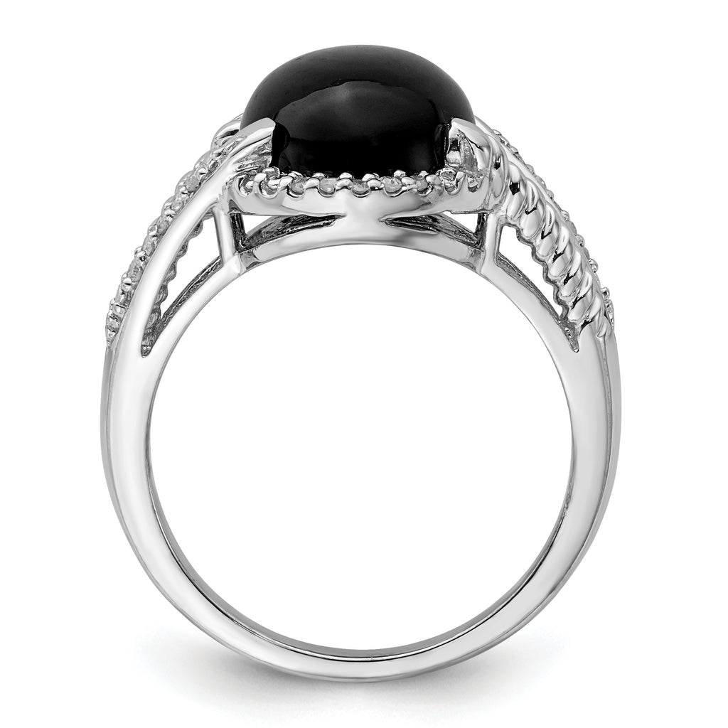 Sterling Silver Rhodium-Plated Onyx and Diamond Ring
