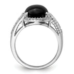 Sterling Silver Rhodium-Plated Onyx and Diamond Ring