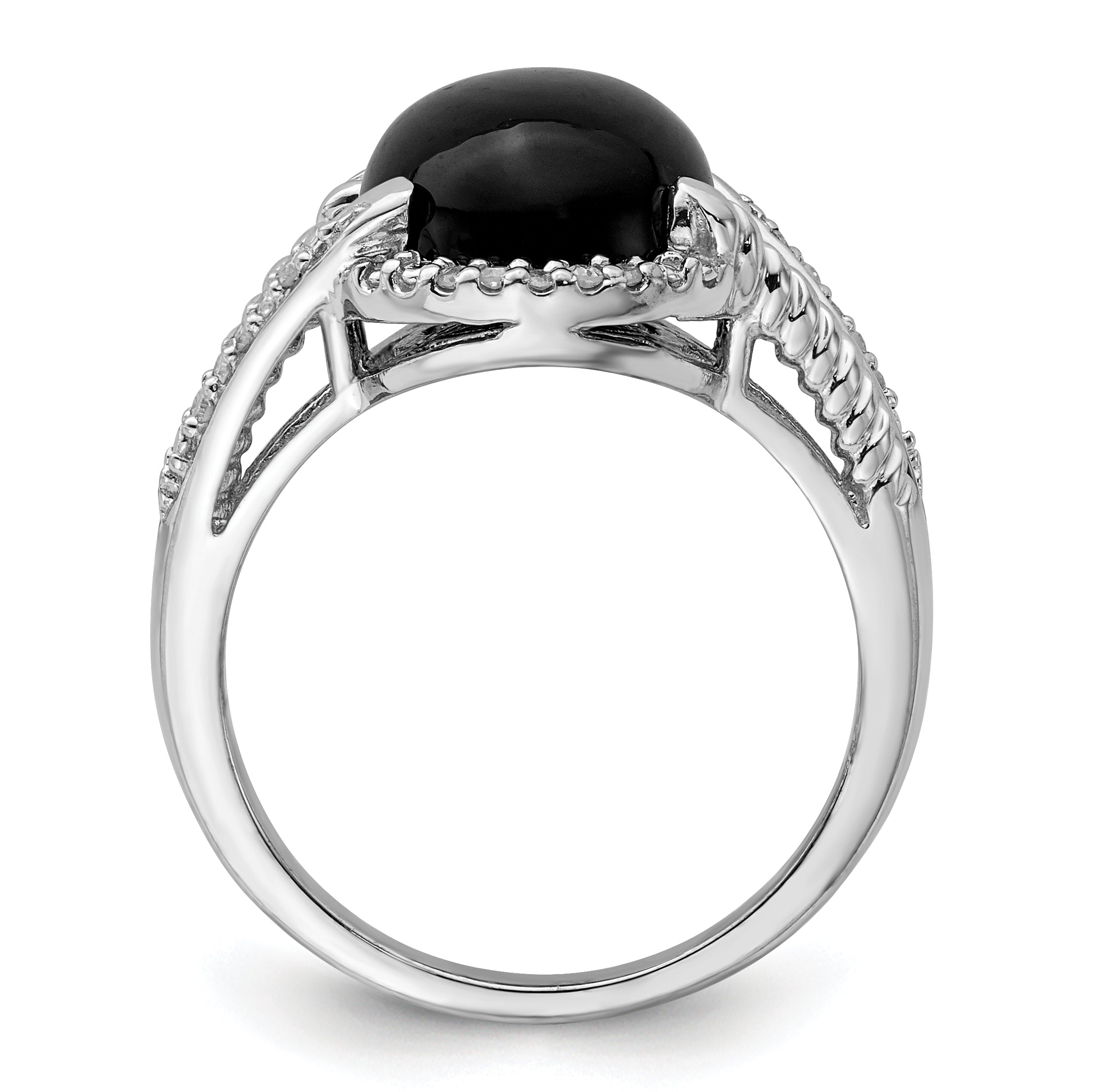 Sterling Silver Rhodium-Plated Onyx and Diamond Ring