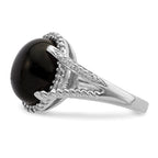 Sterling Silver Rhodium-Plated Onyx and Diamond Ring