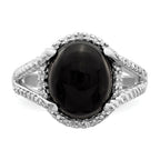 Sterling Silver Rhodium-Plated Onyx and Diamond Ring