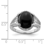 Sterling Silver Rhodium-Plated Onyx and Diamond Ring