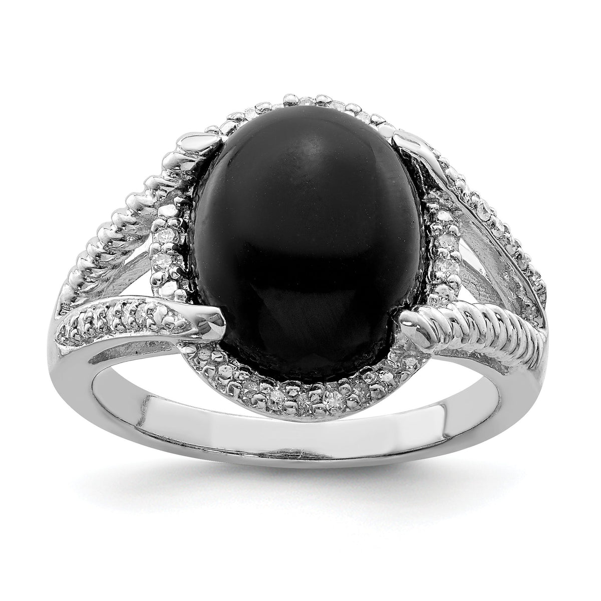 Onyx & Diamond Ring in Sterling Silver (0.12 ct. tw.), Size 6 - Sophia Jewelers Main image