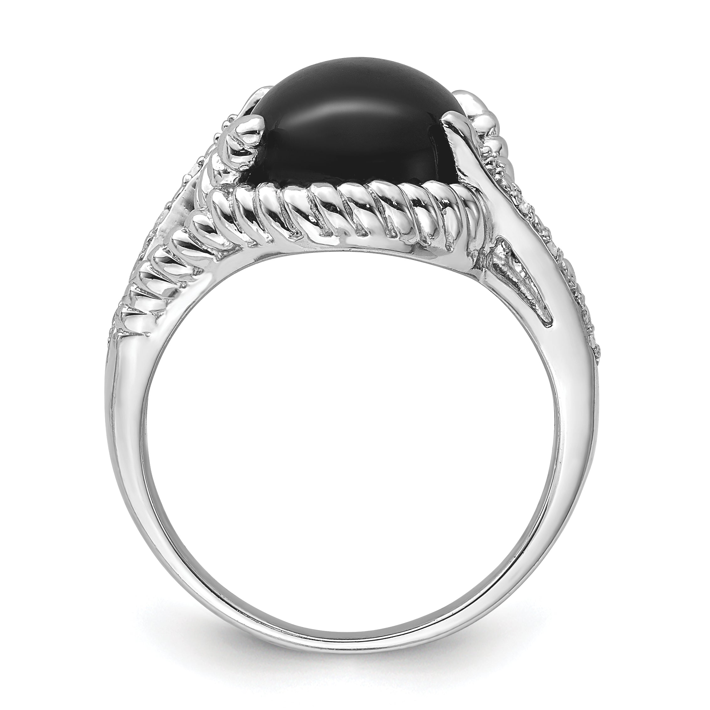 Sterling Silver Rhodium-plated Onyx and Diamond Ring Secondary image