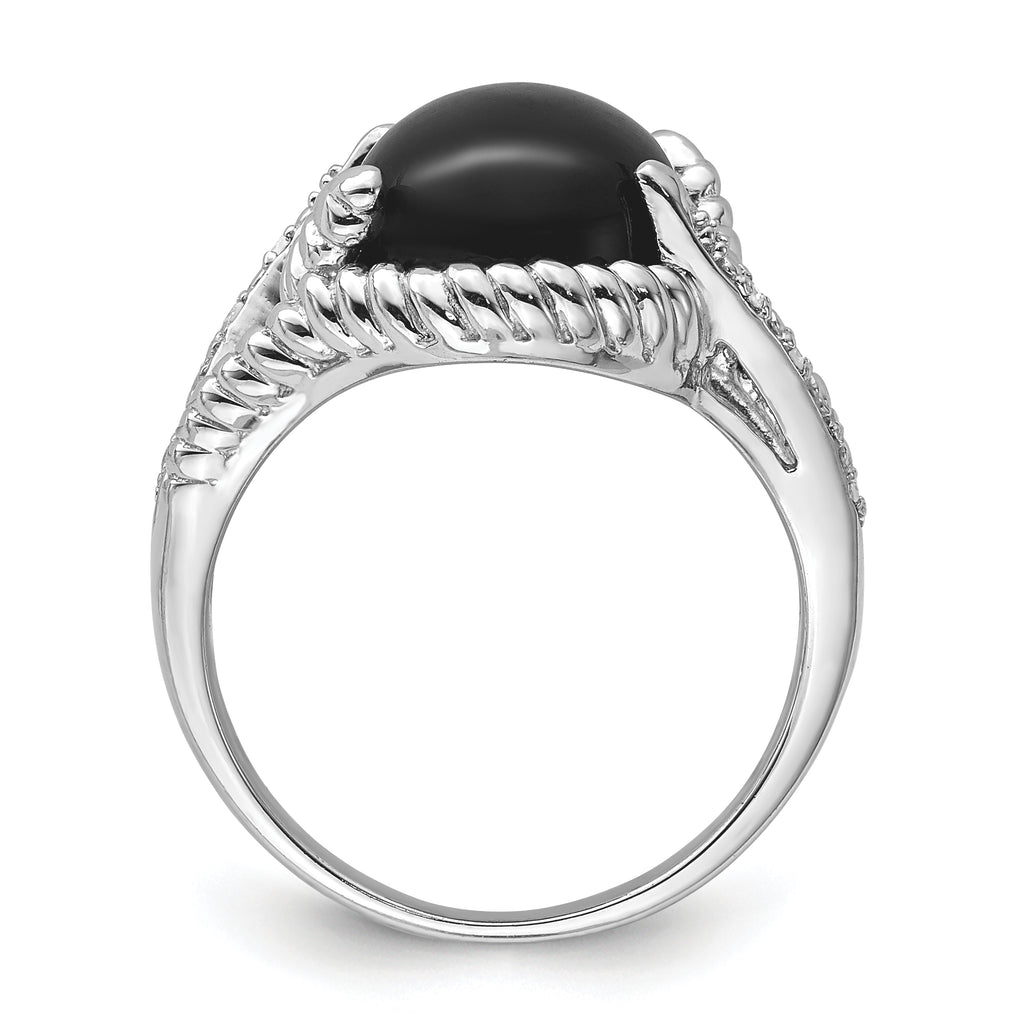 Sterling Silver Rhodium-plated Onyx and Diamond Ring