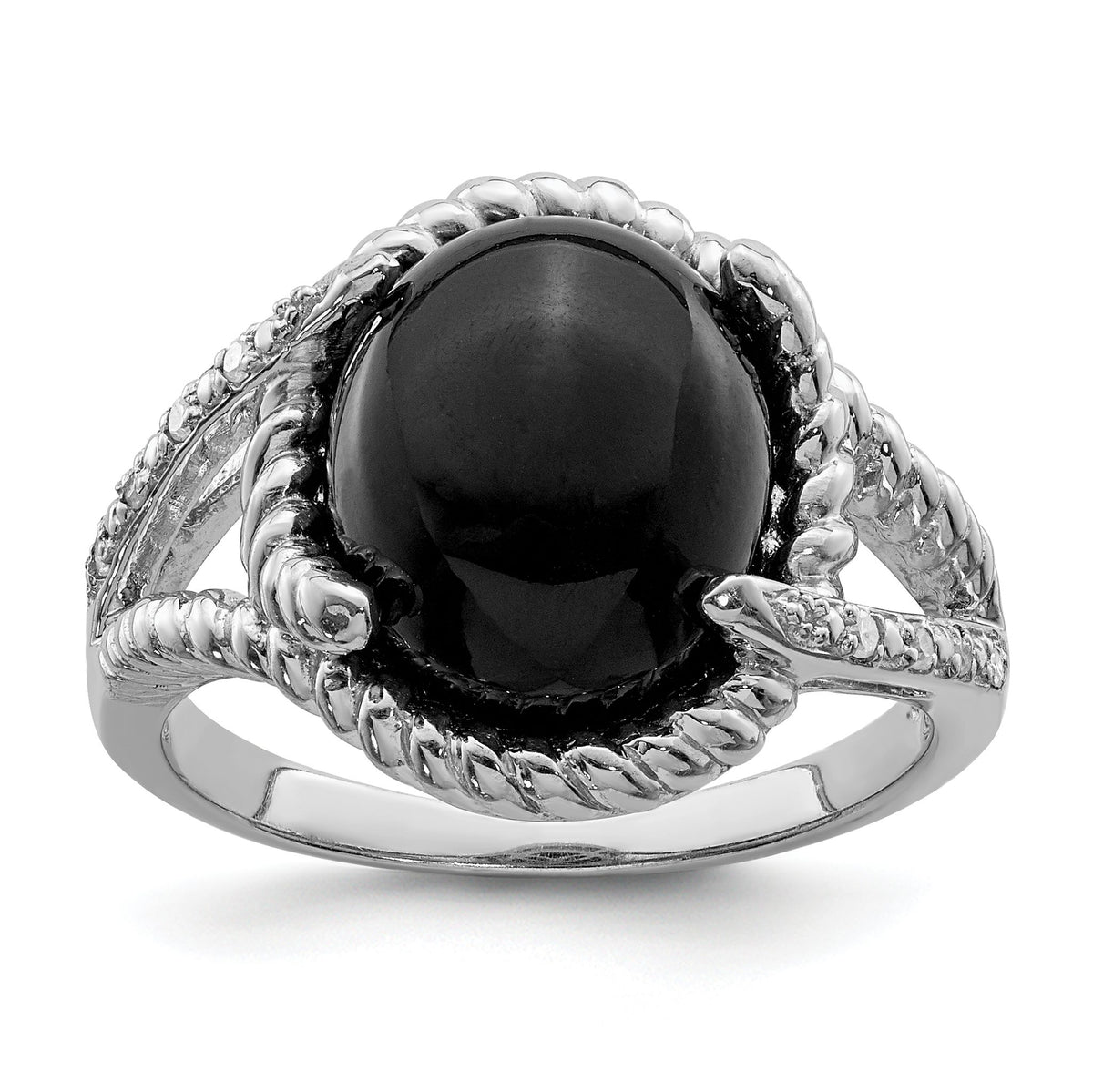 Onyx & Diamond Ring in Sterling Silver (0.04 ct. tw.), Size 6–9 - Sophia Jewelers Main image