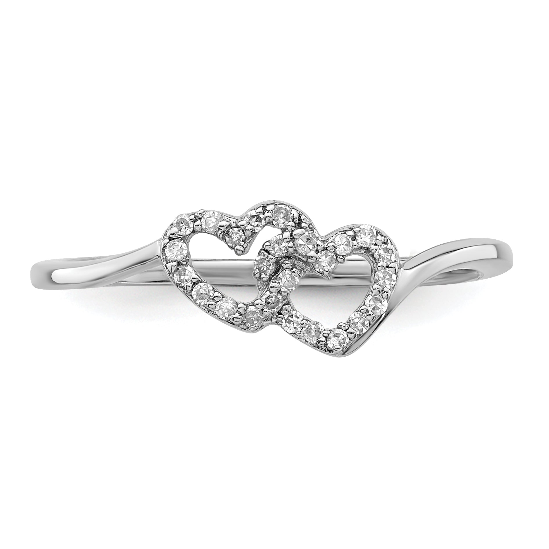 Sterling Silver Rhodium Plated Diamond Double Heart Promise Ring