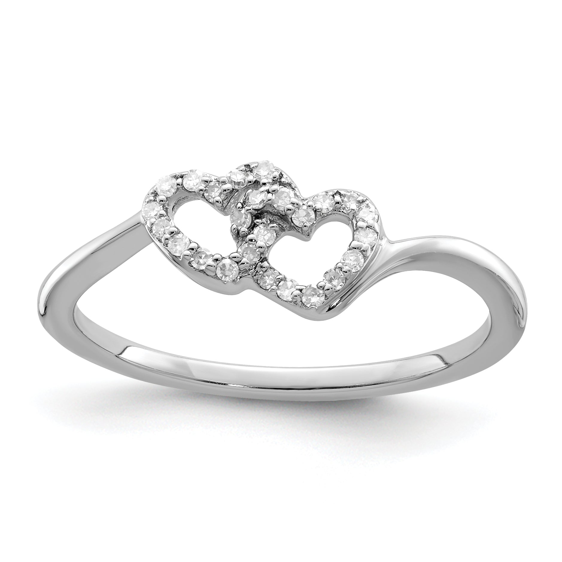 Sterling Silver Rhodium Plated Diamond Double Heart Promise Ring Main image