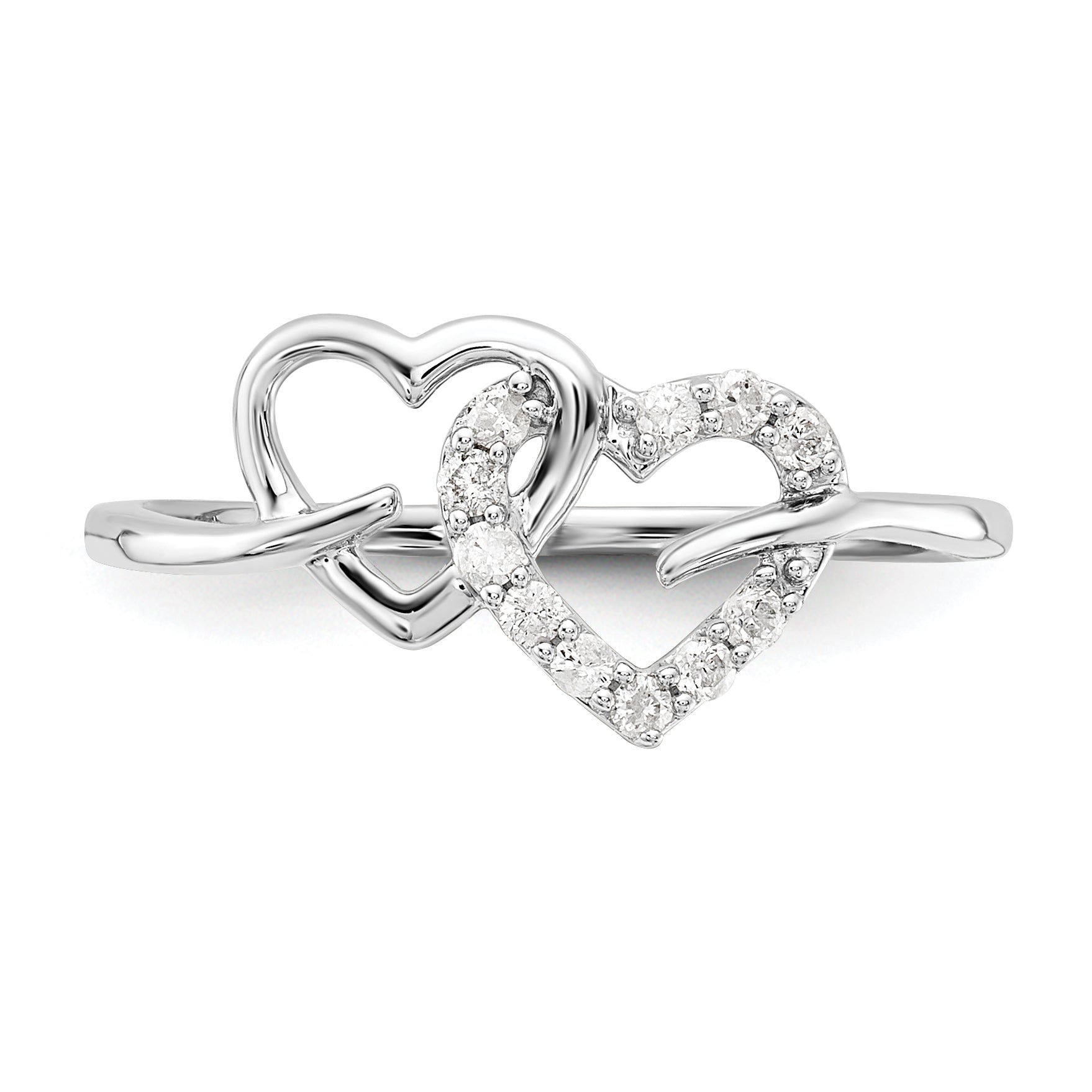 Sterling Silver Rhodium Plated Diamond Double Heart Ring