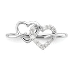 Sterling Silver Rhodium Plated Diamond Double Heart Ring